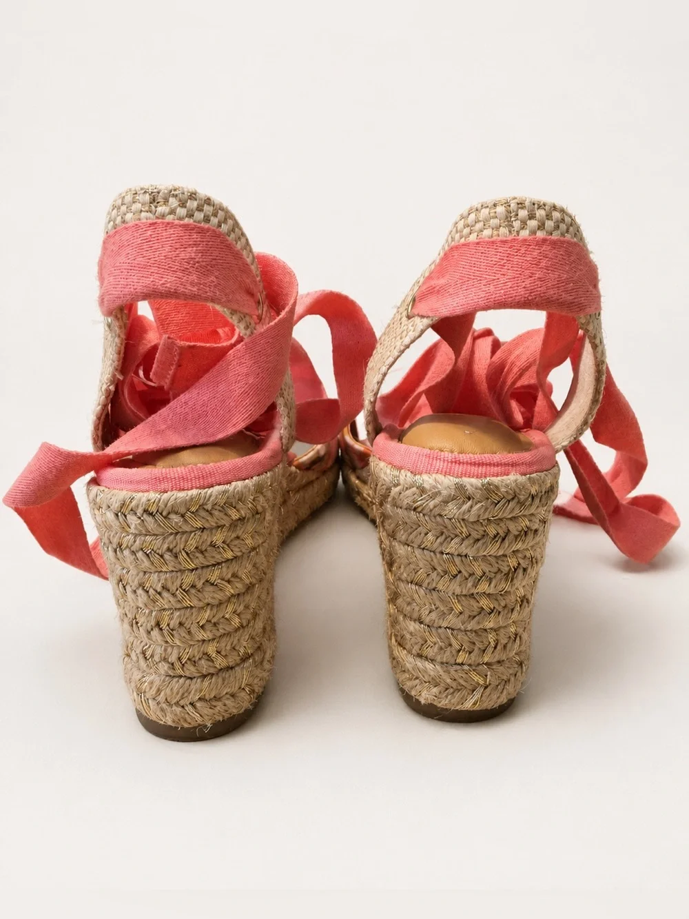 Kelly & Katie Floral Espadrille Wedges Size 8M Coral Lace-Up Ankle Tie
